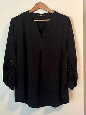 Gaharu 3/4 Sleeve Chiffon Tunic Blouse in Black, Size XL, Relaxed Fit